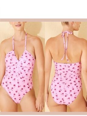 Shade & Shore Pink Floral Ruched One-Piece Swimsuit
